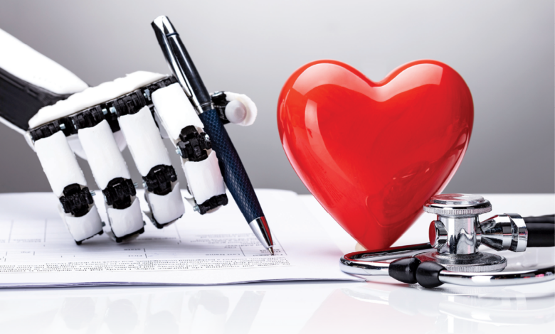 heart with a robot writing